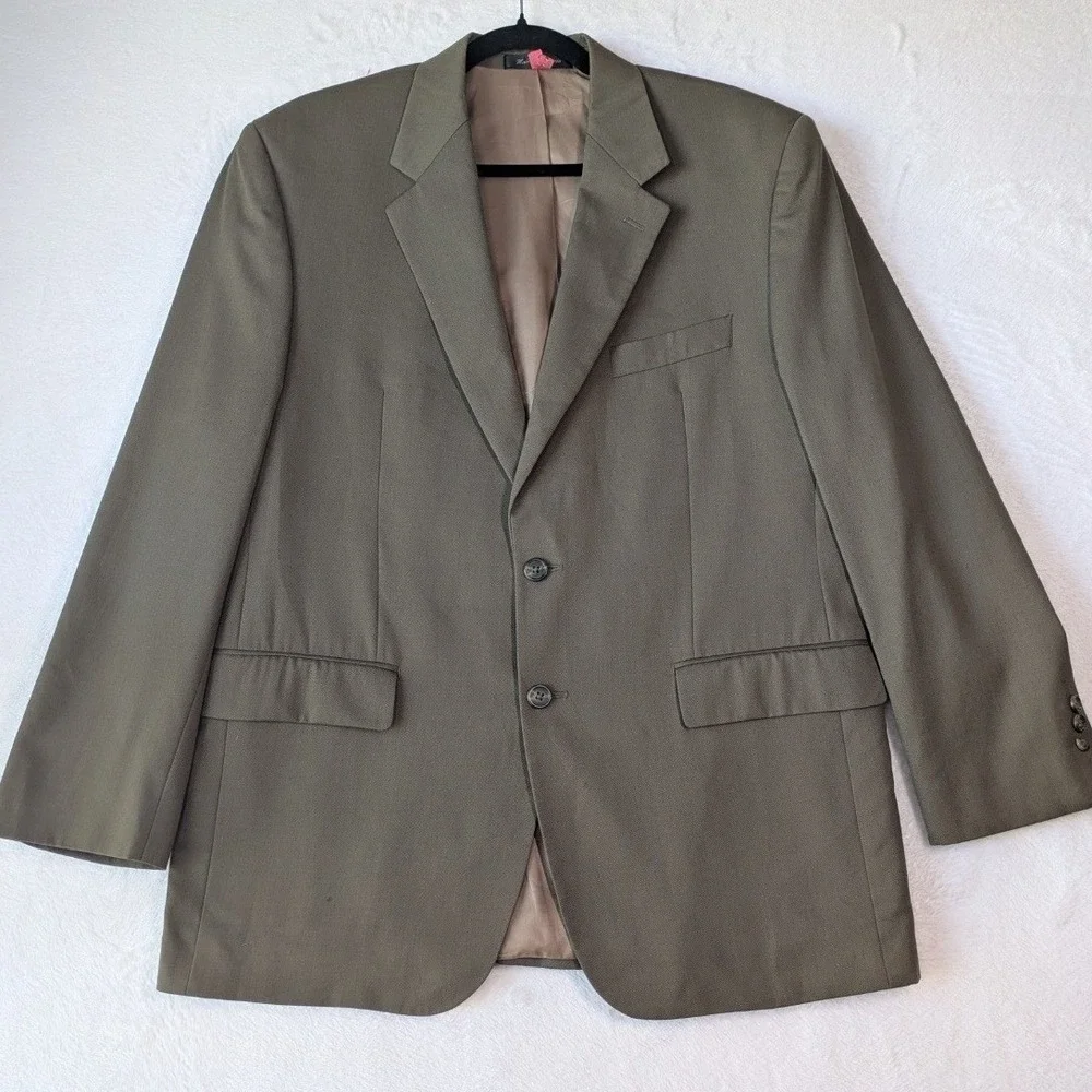 Chaps Blazer Mens 42R Olive Green 100% Wool Two Button Single Vent Suit Jacket